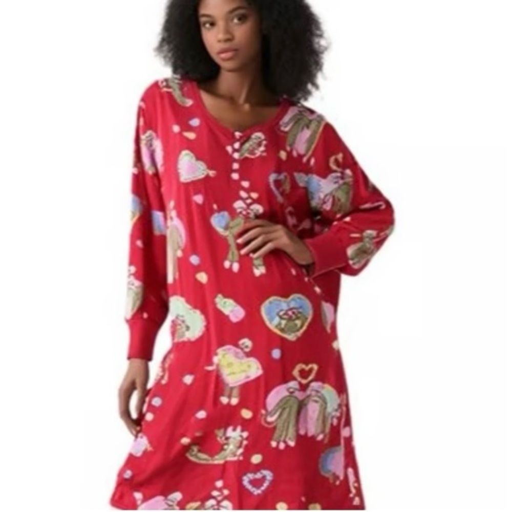 NICK & NORA Sock Monkey Valentine’s Day Sleep Shirt S